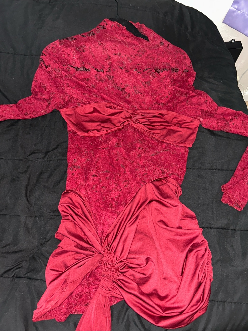 Red Lace & Satin Tie-Detail Women’s Dress